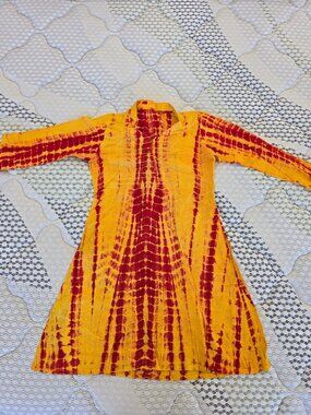 Women's Yellow & Orange Tie-Dye Long Sleeve Tunic Dress Size Medium